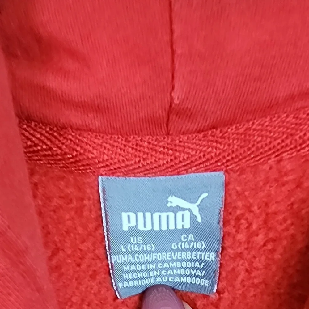Kids Puma Red‎ Logo Graphic Hoodie Sweatshirt Youth Size 14 16